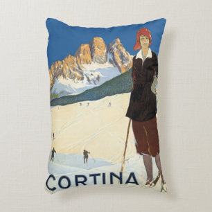 Almofada Decorativa Cortina d'Ampezzo, Itália, Esqui de Viagem Antiga 