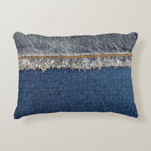 Almofada Decorativa Cortina Laranja, Patch Duplo De Denim. (Frente)