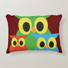 Almofada Decorativa Corujas Verdes, Vermelhas e Azuis
