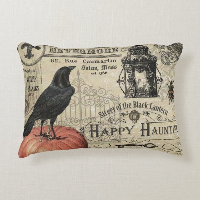 Almofada Decorativa corvo de Halloween e abóbora (Frente)