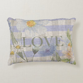 Almofada Decorativa Country Love Floral Blue Gingham And Daisies