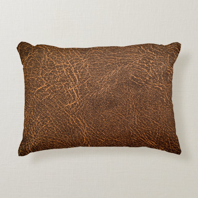 Almofada Decorativa Couro Castanho Natural: Fundo Texturizado (Frente)