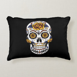 Almofada Decorativa Crânio de Rosa Amarelo em Preto