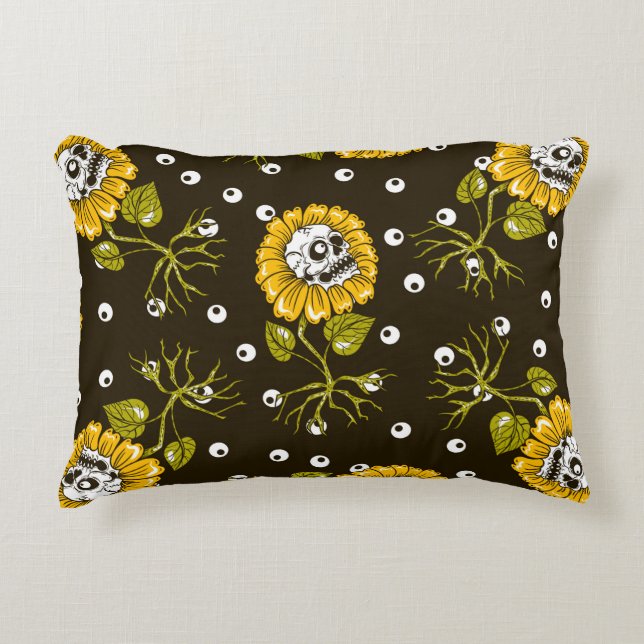 Almofada Decorativa crânios de girassol padrão uniforme (Frente)