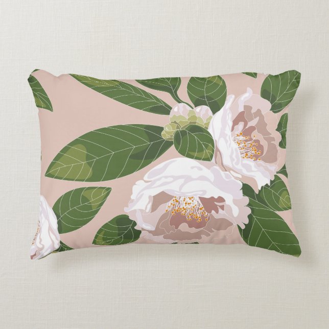 Almofada Decorativa Cream Garden Harmony: Camellias e Greenery (Frente)