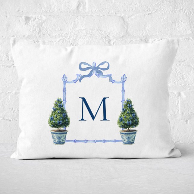 Almofada Decorativa Crest Monogramado de Topiaria Chinesa (Bamboo crest topiary lumbar pillow)