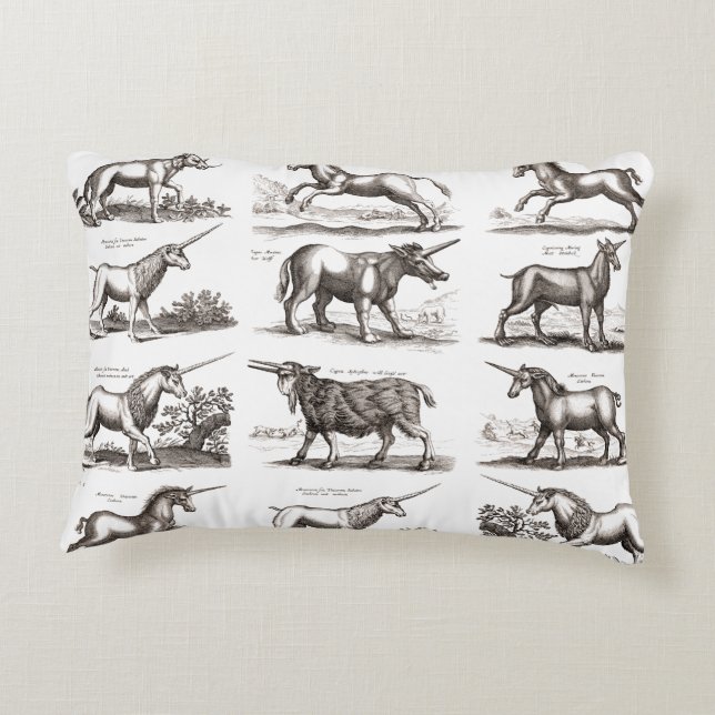 Almofada Decorativa Criatura Mágica Clássica do Unicórnio Antiquado (Verso)