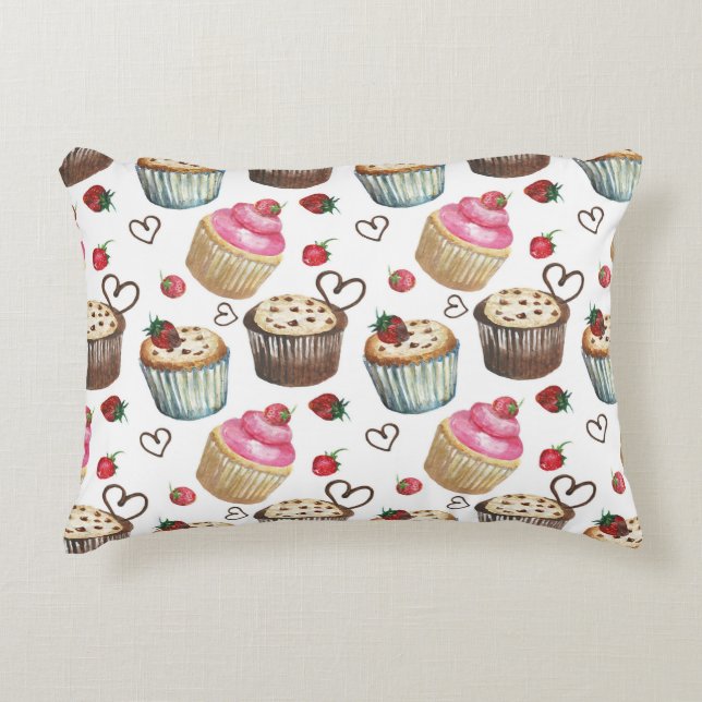 Almofada Decorativa Cupcakes de aquarela (Frente)