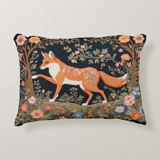 Almofada Decorativa Curiosa Fox Faux Embroiderme Elegante Floral (Frente)