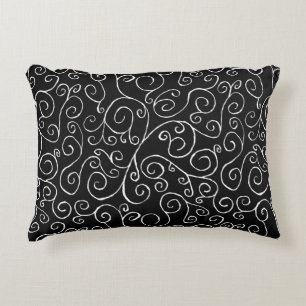 Almofada Decorativa Curvas de Rolagem Brancas em Preto