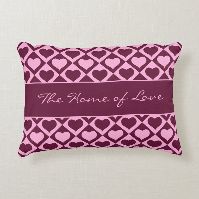 Almofada Decorativa Custom Heart Checkerboard Pattern Bordeaux Pink -  (Frente)