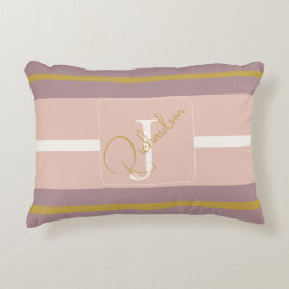 Almofada Decorativa Customized Blush Pink Gold Stripe Monogram Chic