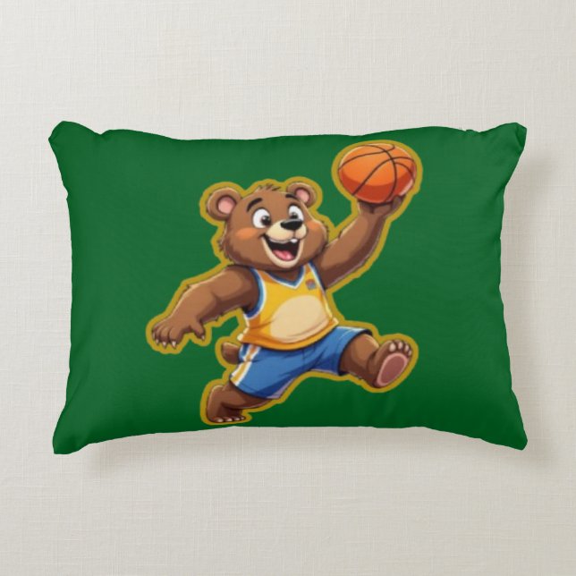 Almofada Decorativa Cute 3D Teddy Bear Playing Basketball – Adorable S (Frente)