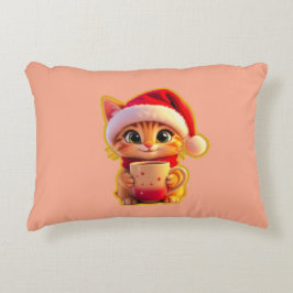 Almofada Decorativa **Cute Christmas Cat with Santa Hat – Funny Holida