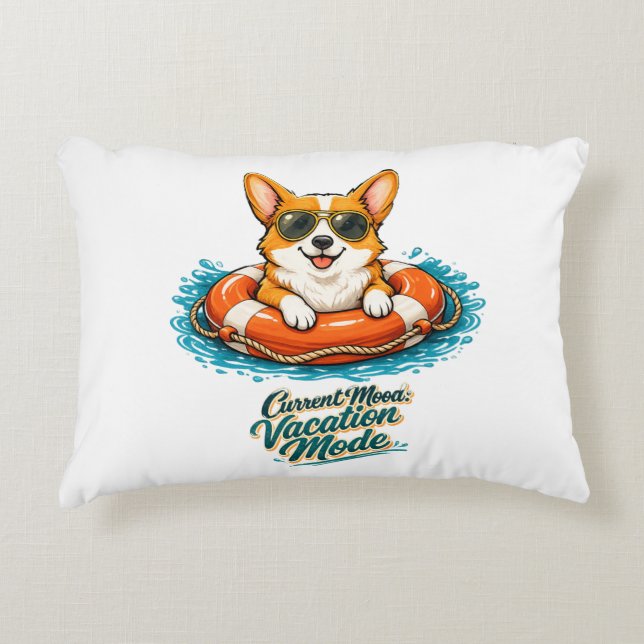 Almofada Decorativa Cute Corgi "Vacation Mode" Summer Design (Frente)