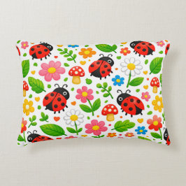 Almofada Decorativa Cute Ladybugs Floral Kids with Flowers and Leaves
