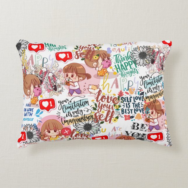 Almofada Decorativa Cute Motivational – Positive Quote Kawaii  (Frente)