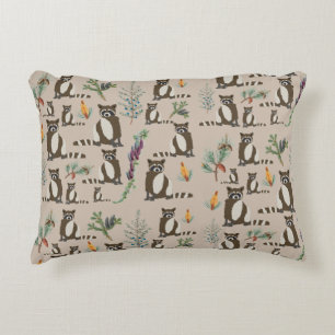 Almofada Decorativa Cute Raccoon em Pine Forest Pattern