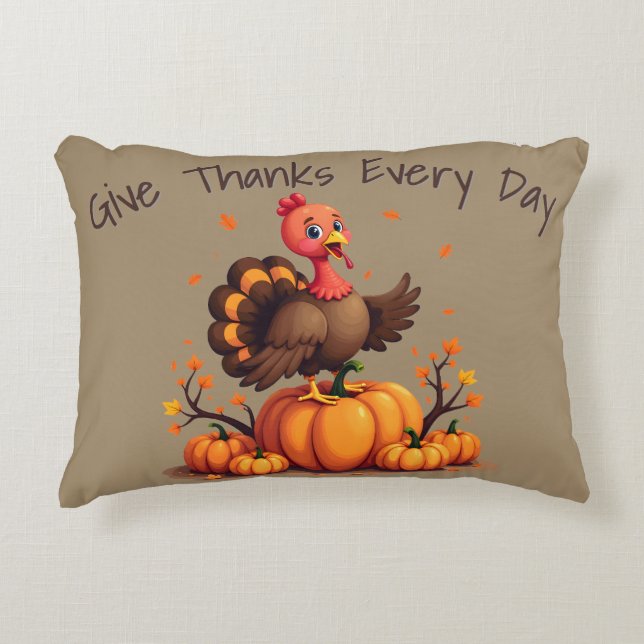 Almofada Decorativa Cute Thanksgiving Turkey Autumn Pumpkins Scene (Frente)