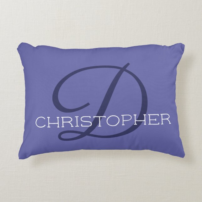 Almofada Decorativa D Nome Personalizado Inicial Muito Tendência Azul  (Frente)