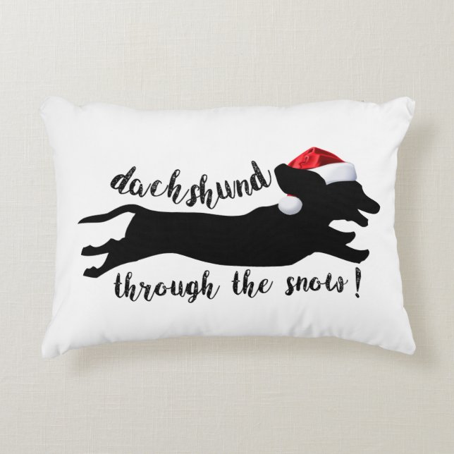 Almofada Decorativa Dachshund através das Férias de Natal da neve (Frente)