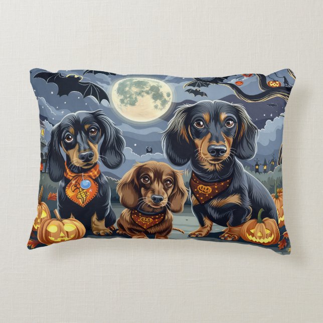 Almofada Decorativa Dachshund Halloween Assustador  (Verso)