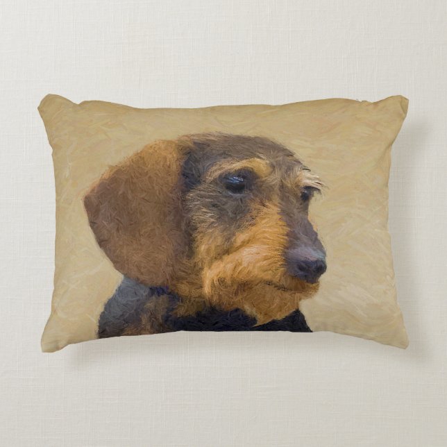 Almofada Decorativa Dachshund (Wirehaired) Pintura Original para Cacho (Frente)