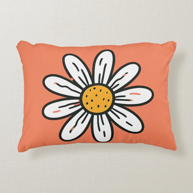 Almofada Decorativa Daisy Cushion Retro y'l, Cheerful, desenhada à mão (Frente)