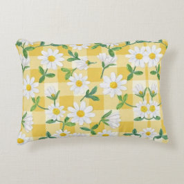 Almofada Decorativa Daisy Floral Yellow Gingham Throw Pillow