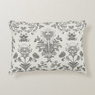 Almofada Decorativa Damasco Floral Branco Vitoriano Antigo