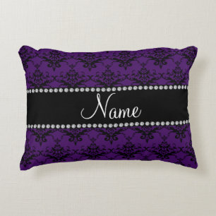 Almofada Decorativa Damasco preto roxo conhecido personalizado