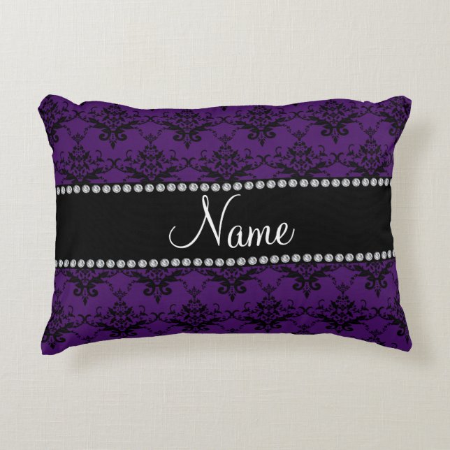 Almofada Decorativa Damasco preto roxo conhecido personalizado (Frente)