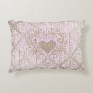 Almofada Decorativa Damasco Rosa Esmagado Com Coração