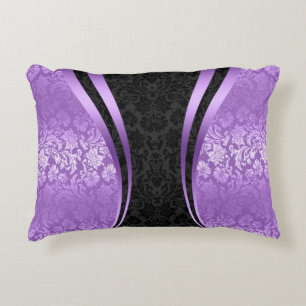 Almofada Decorativa Damascos Florais Elegantes Pretos E Roxos