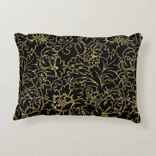 Almofada Decorativa Damascos Florais Pretos E Dourados