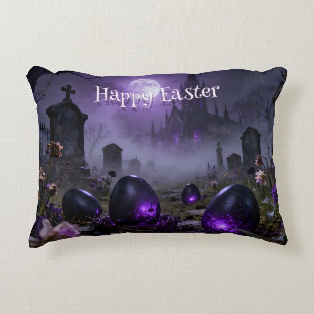 Almofada Decorativa Dark Gothic Easter Scene with Glowing Eggs (Frente)