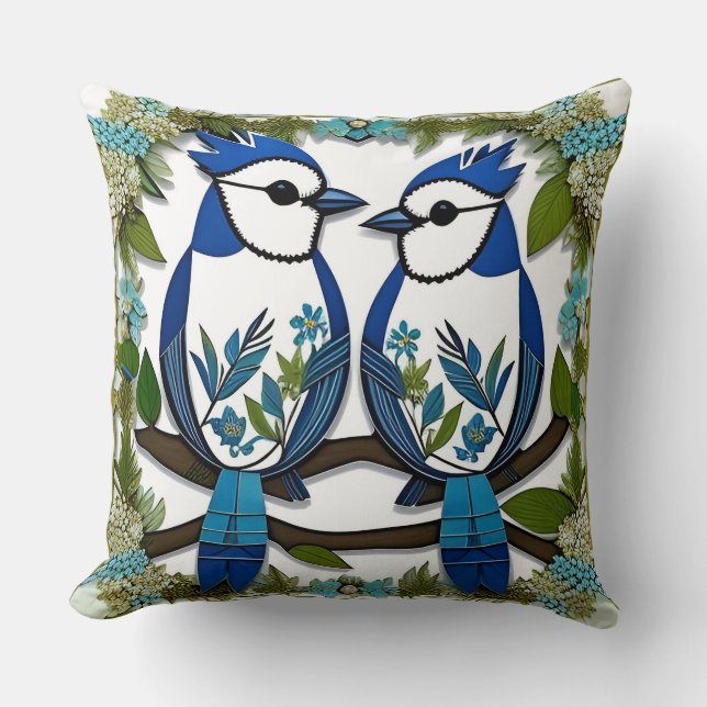Almofada Decorativa de Arremesso de Pássaro Azul N (Frente)