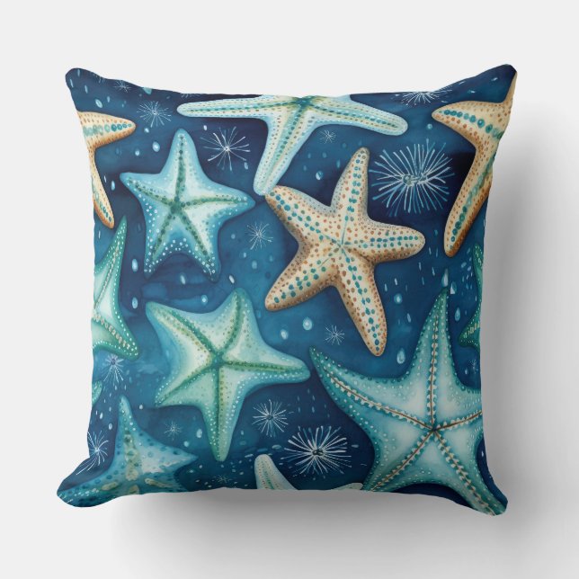 Almofada decorativa de casa de praia com estrela-d (Frente)