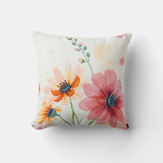 Almofada Decorativa de Flores Silvestres em Aquare (Frente)
