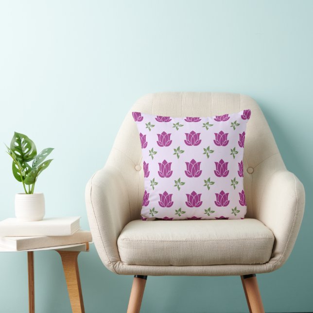Almofada Decorativa de Lótus Roxo e Folha Verde Mo (Cadeira)