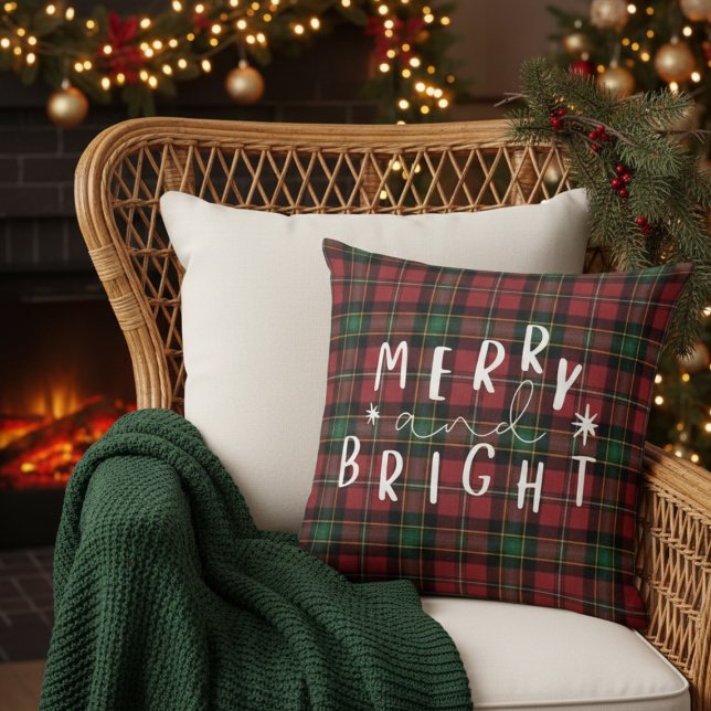 Almofada Decorativa de Natal Xadrez Verde Vermelho (Green Red Plaid Christmas Decorative Throw Pillow)