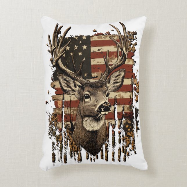 Almofada Decorativa Deer, Buck Season USA Flag (Frente(Vertical))