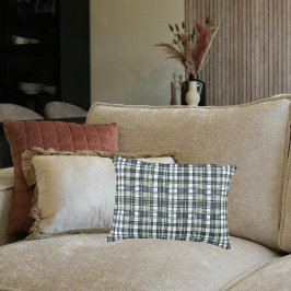 Almofada Decorativa Denim Blue Sage Green Xadrez Lumbar