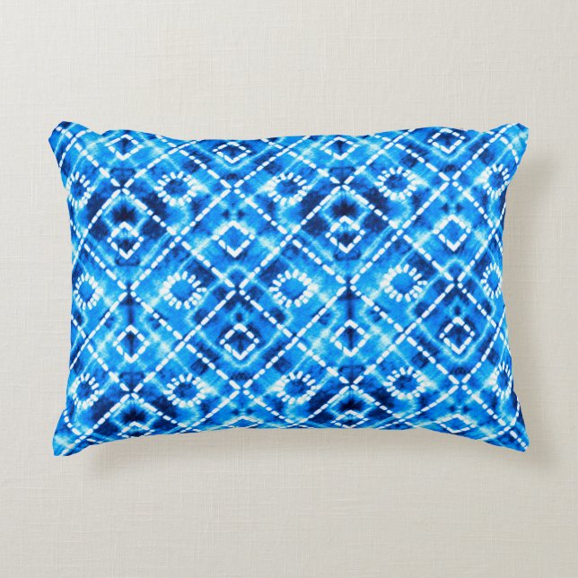 Almofada Decorativa Denim blue tie die texture repeat modern pattern (Frente)