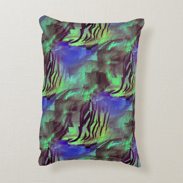 Almofada Decorativa Desenho abstrato do mosaico rústico verde e azul (Verso(Vertical))