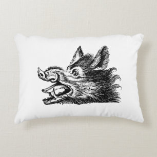 Almofada Decorativa Desenho em Preto e Branco de Cabeça de Javali Anti