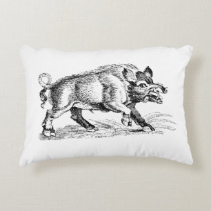 Almofada Decorativa Desenho em Preto e Branco de Javali Antigo #2