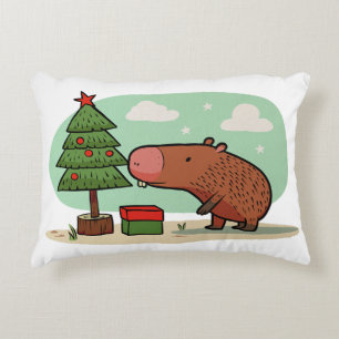 Almofada Decorativa Desenho Encantador de Capivara Natalina Jovial