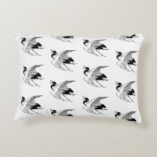 Almofada Decorativa Desenho Japonês Antigo de um Grou, Preto e Branco