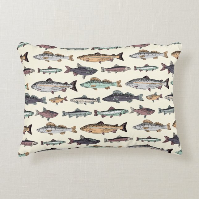 Almofada Decorativa Desenhos de peixe venenoso, padrão sem costura. (Frente)